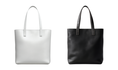 Chic white and black leather tote bags offer versatile style for modern professionals on the go isolated on png transparent background