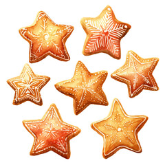My Watercolor design, star-shaped gingerbread for christmas painting isolated on a white background, illustration, AI painting design, vector set, eps format design