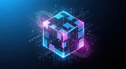 Futuristic Data Cube - A High-Tech Digital Abstraction with Neon Glow.
