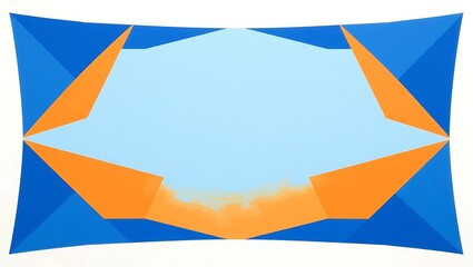 Cubist-inspired edges, angular abstract patterns in blue and orange, symmetric frame, center untouched