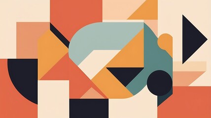 Cubist-style flat abstraction, angular geometry and warm color blocks