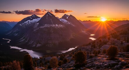 Majestic Mountain Peaks at Sunset - A Breathtaking Landscape.