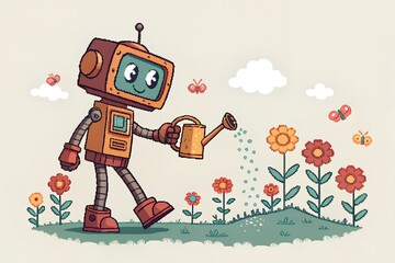 cartoon robot vector illustration