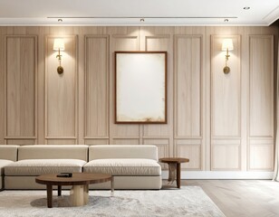 Elegant Living Room with Neutral Tones and Modern Design.