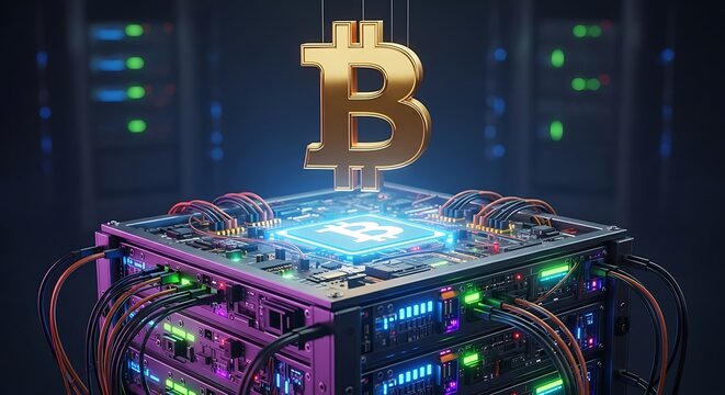 Bitcoin Mining Rig - Digital Currency and Blockchain Technology.