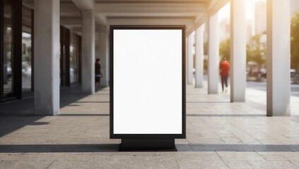 Fototapeta premium Mockup billboards or white promotion poster displayed on the front of the restaurant, coffee shop Promotion information for marketing announcements and details