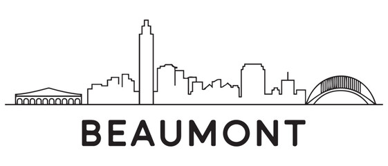 Obraz premium Beaumont Line Art skyline horizontal banner. Beaumont, TX. Vector template for your design. with white background