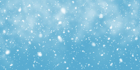 Snowflakes Falling On Blue Background With Winter Cold Atmosphere And Holiday Season Mood, Perfect For Christmas And New Year Design. Vector Illustration