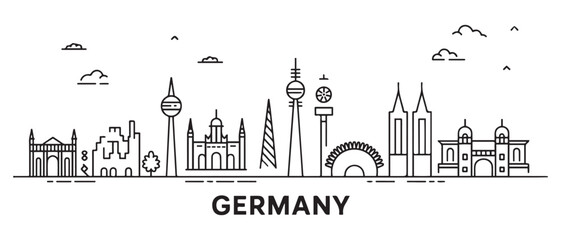Germany Line Art skyline. Travel Germany famous landmarks. Business and tourism concept for presentation, banner, web site. with white background