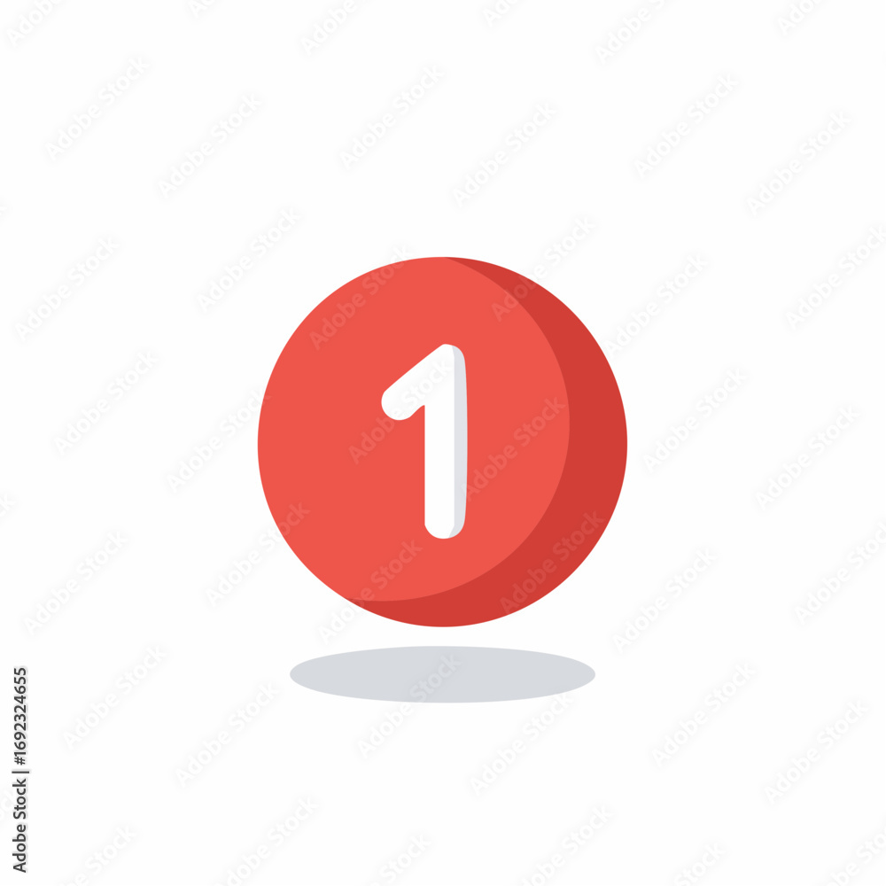 Poster red notification circle icon with number one, simple design