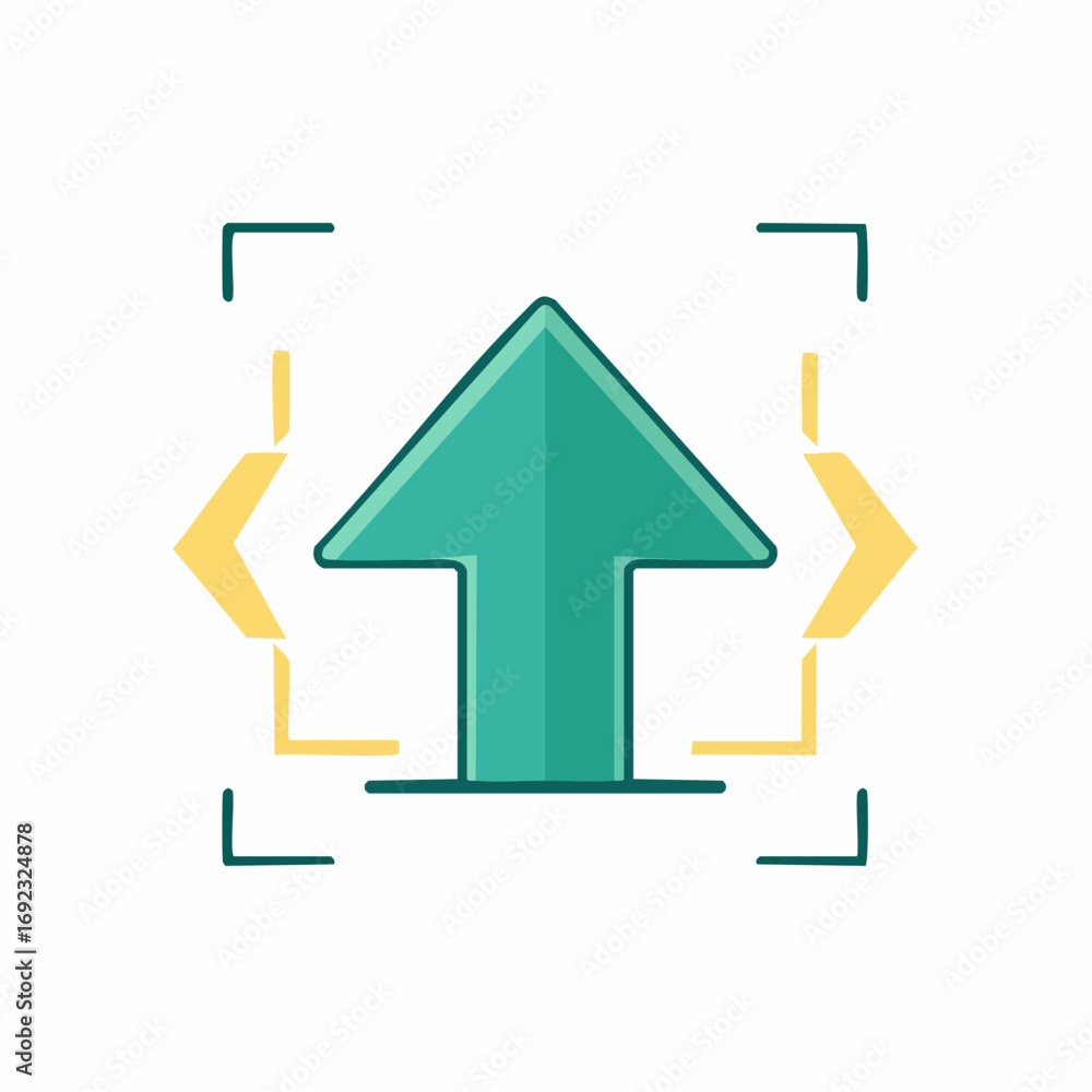 Poster directional green arrow symbol indicating upload progress or data transfer target