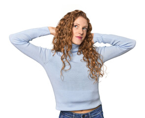 Simple redhead studio portrait screaming with rage.