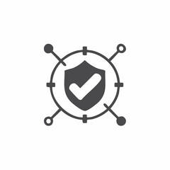 Shield check mark icon in target scope, data protection, security system, privacy, access control, internet protection symbol, assurance