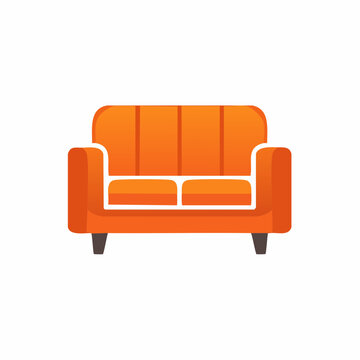 recommend clip art: Bright orange two seater sofa vector illustration. Modern loveseat furniture icon for home interior design.