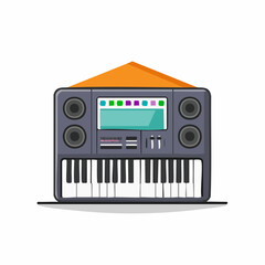 Obraz premium Musical Instrument Shaped Like a House with Orange Roof Keyboard Speakers and Digital Display