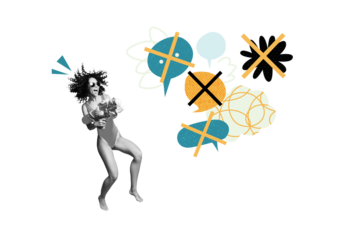 Composite photo collage of excited american girl hold water gun summertime game shoot text box cross talk isolated on painted background