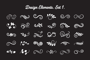 white ornamental flourishes vector set decorative design elements elegant swirls curls leaves motifs invitations wedding