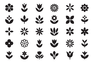 30 unique flower icon pack vector floral silhouettes for logo web print uses ai eps jpeg png