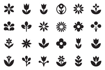 elegant black floral icon collection vector flower shapes for decorative patterns and logos ai eps jpeg png