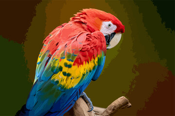 Vibrant Scarlet Macaw Portrait:  Painterly Style, Tropical Bird, Serene Mood, Wildlife Photography.