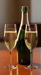 Champagne Celebration - Two Glasses and a Bottle of Bubbly.