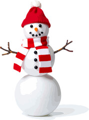 Cute Snowman Wearing Red Scarf and Hat Isolated Vector Illustration