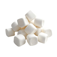 Pile of fluffy white marshmallows stacked together in a heap isolated on transparent background