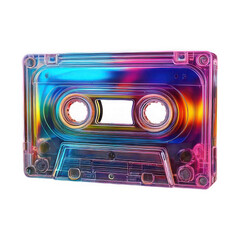 Iridescent Cassette Tape 3d rendered, isolated on transparent background