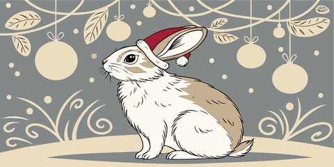 Christmas Rabbit with Santa Hat