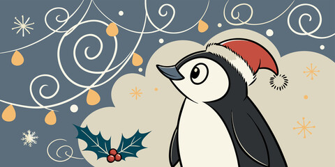 Christmas Penguin with Santa Hat
