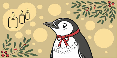 Christmas Penguin with Bell Bow