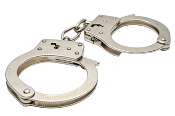 Close-up view of metal handcuffs on a black background for law enforcement and security themes