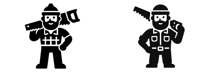 Lumberjack and carpenter character icons in a simple black glyph style for woodworking and forestry themes