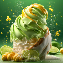 Obraz premium Lime Mango Ice Cream Cone with Citrus Splash