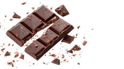 Indulgent dark chocolate pieces with crumbs on black background for dessert lovers and connoisseurs