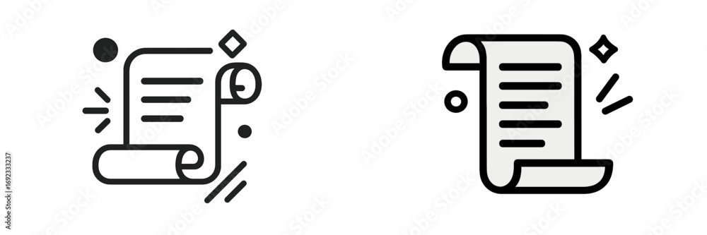 Poster minimalist scroll icon set with a clean line art style representing a document, manuscript, or impor