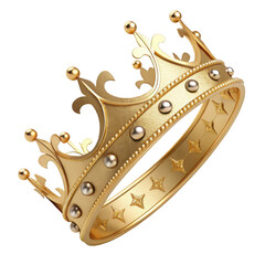 Ornate golden royal crown with intricate details and precious gems isolated on transparent background