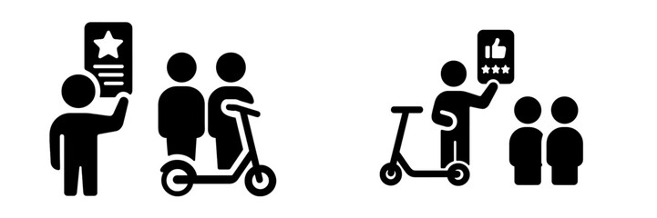 Scooter sharing service with customer feedback, user rating, and electric transport symbols for a mobile app