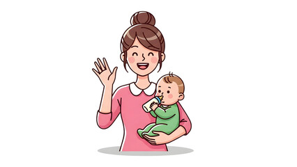 Cartoon mother feeding baby with bottle illustration for motherhood and parenting concept design vector 100 on transparent background