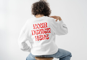 Mockup Of Woman In Customizable Sweatshirt, Rear View