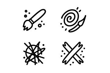 Set of four hand-drawn art icons including paintbrush, swirl, and scribble in a minimalist doodle style for creative projects