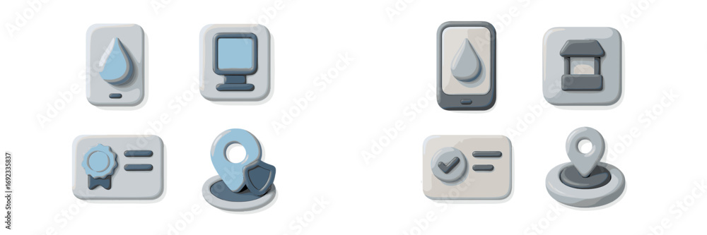 Poster a set of 3d icons representing business and technology concepts including location pin, certificate,