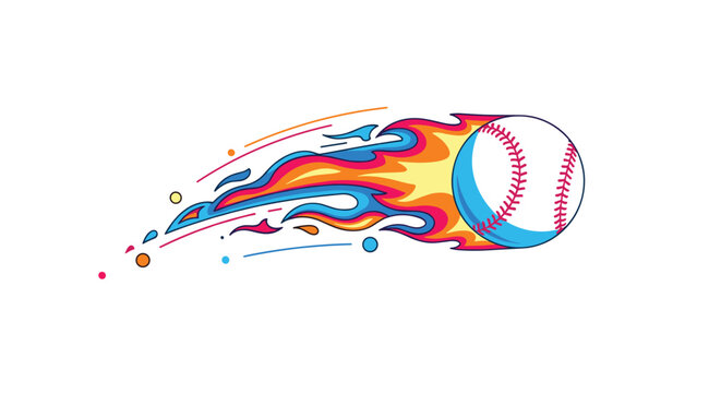 Dynamic baseball soaring with vibrant flames, a powerful design for sports branding and energetic promotions