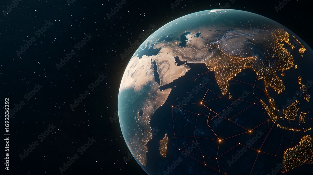 Aufkleber the image displays a detailed, illuminated view of earth from space, set against a backdrop of twink