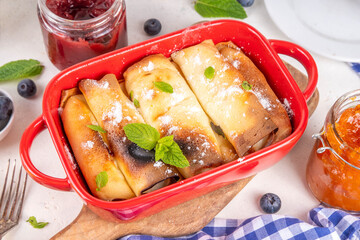 Traditional German  Pfannkuchen-Auflauf, baked pancakes casserole