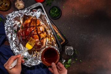 Easter homemade glazed ham preparation