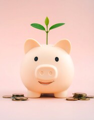 Piggy bank with sprout, symbolizing growth