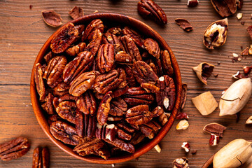 Pecans, peeled and shelled, whole and crushed