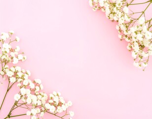 Naklejka premium Pink background, white flowers frame