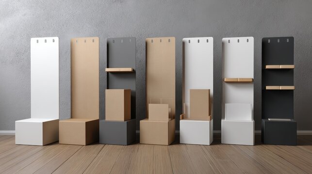 Cardboard Floor Display. POS Floor Stand Advertisement Mock-up with blank space for display